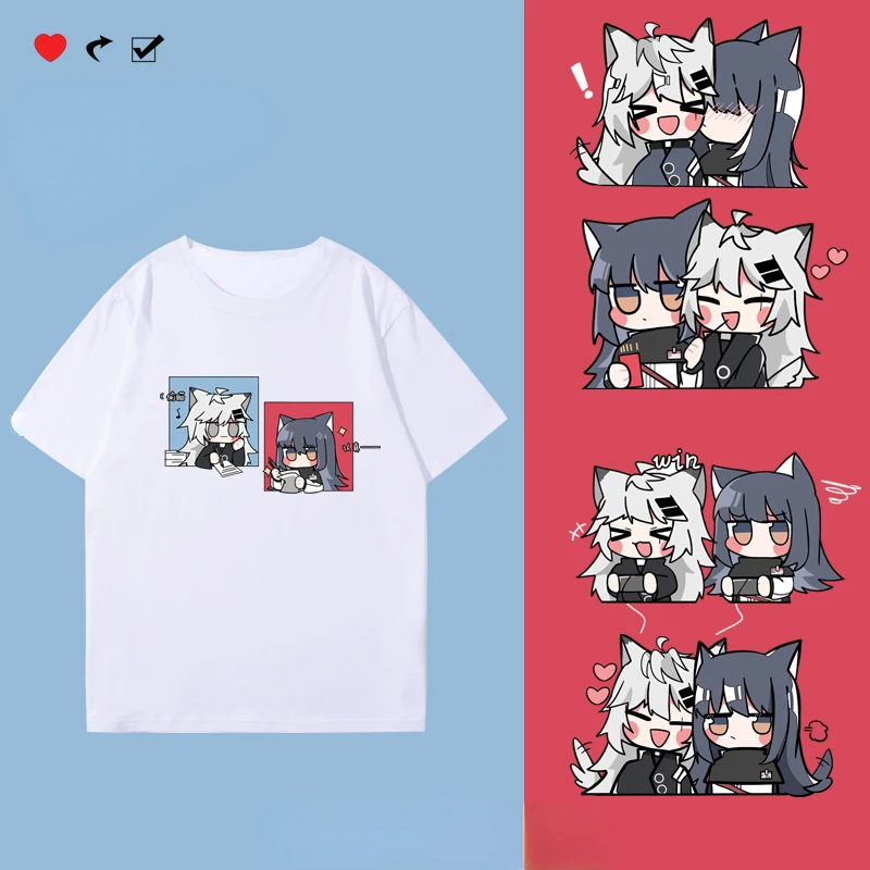 Hot Japan Anime Arknights Tshirt Funny Kawaii Texas and Lappland Graphic Printed T Shirt Korea Style Couple Clothes Casual Tees