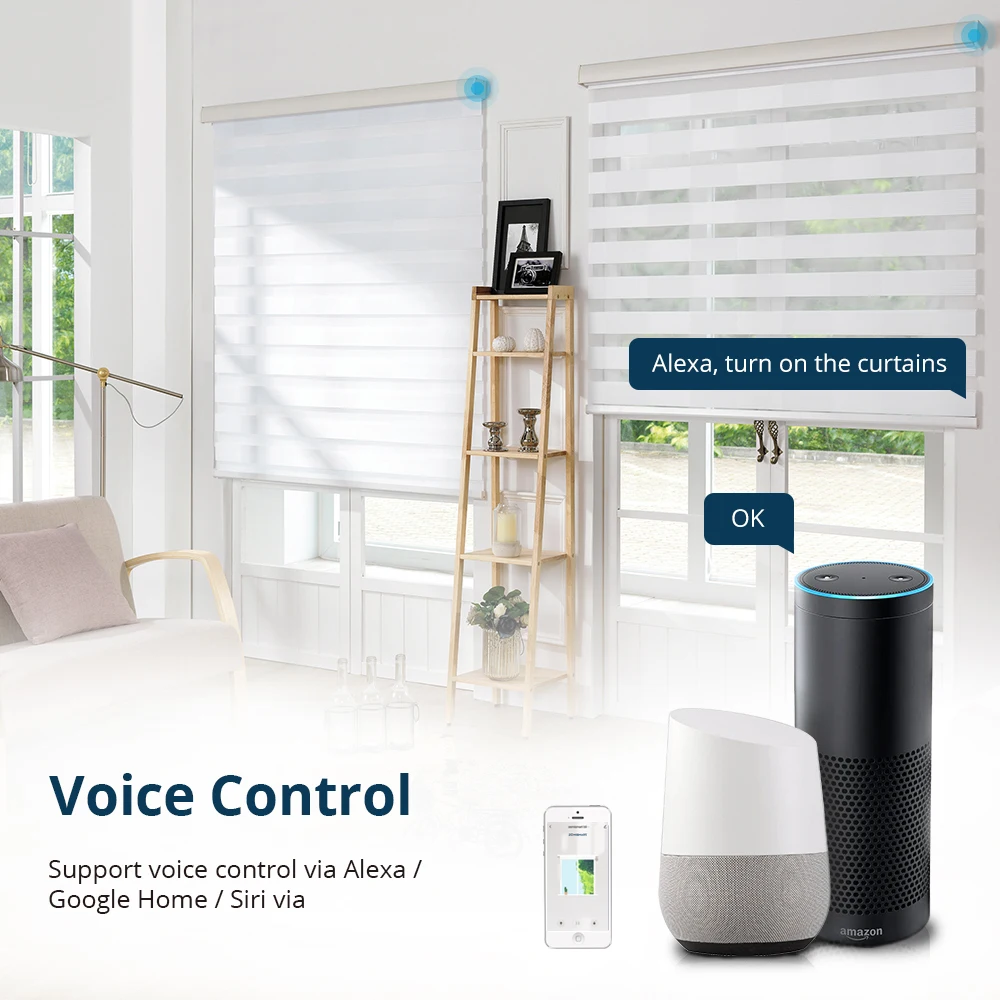 Zemismart Smart Zebra Tenda Google Home Alexa Voice Tuya App Timer Tessuto fai da te WIFI Nozioni di base Doppio strato Rollo Blind Smart Shade