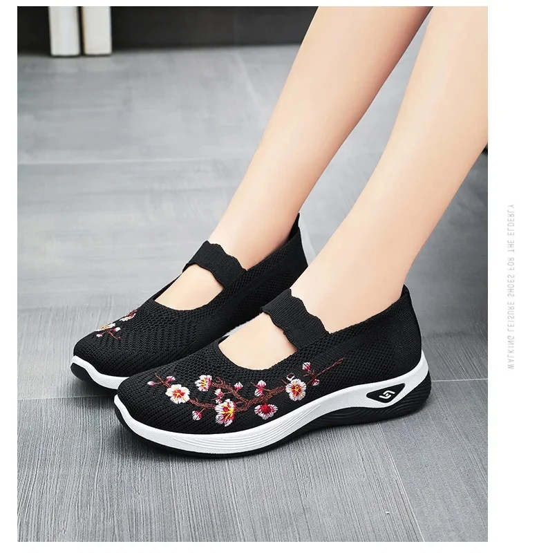 Women Sneakers Mesh Breathable Floral Comfort Mother Shoes Classic Lightweight Soft Non-Slip Female Footwear Zapatos De Mujer