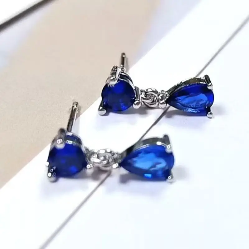 925 Sterling Silver Needle High-end Geometric Design Lightweight Luxury Stylish Blue Silver Series Round Earring Pendant Jewelry