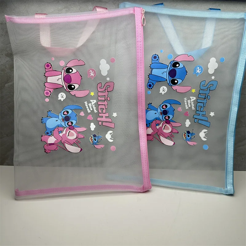 Disney Stitch przezroczysta torba na dokumenty etui na karty biletowe A4/A5/A6 siatkowa torba na dokumenty z zamkiem błyskawicznym biurowe artykuły