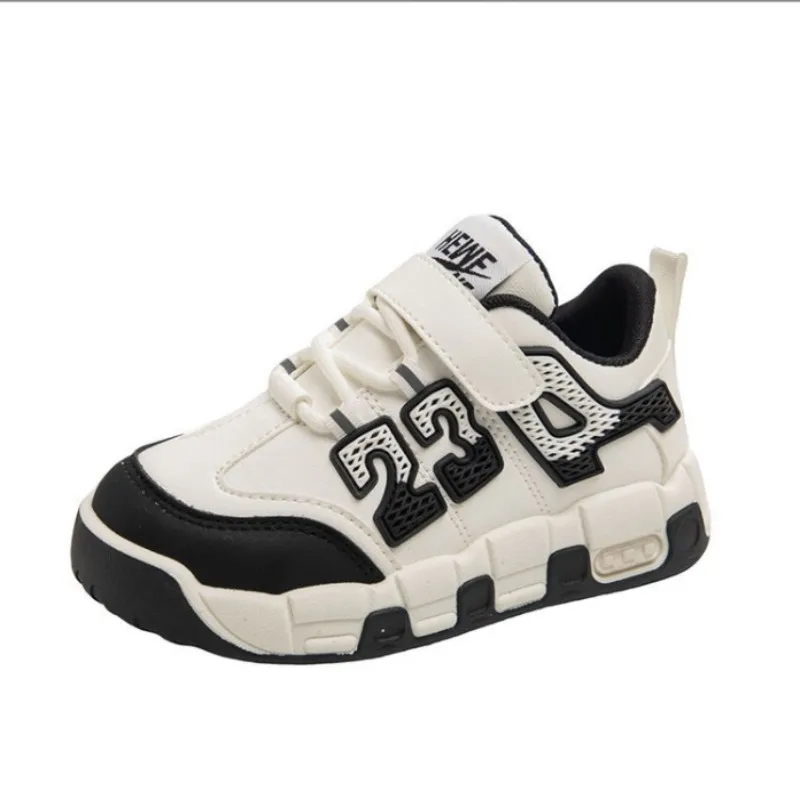 

2025 Autumn New Leather Children's Sports Shoes Boys' Fashion Casual Shoes 3-12-year-old Girls' Campus Basketball Shoes Black