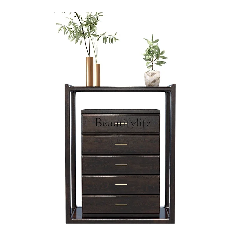 

FG44New Chinese Style Solid Wood Living Room Bedroom Storage Locker Wood Color Zen Furniture