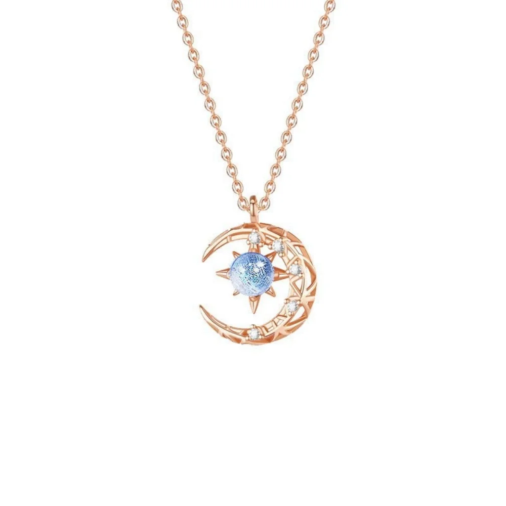 Simple, Exquisite, Fashionable and Creative Dream Star and Moon Moonstone Necklace Pendant Women's Elegant Pendant Jewelry