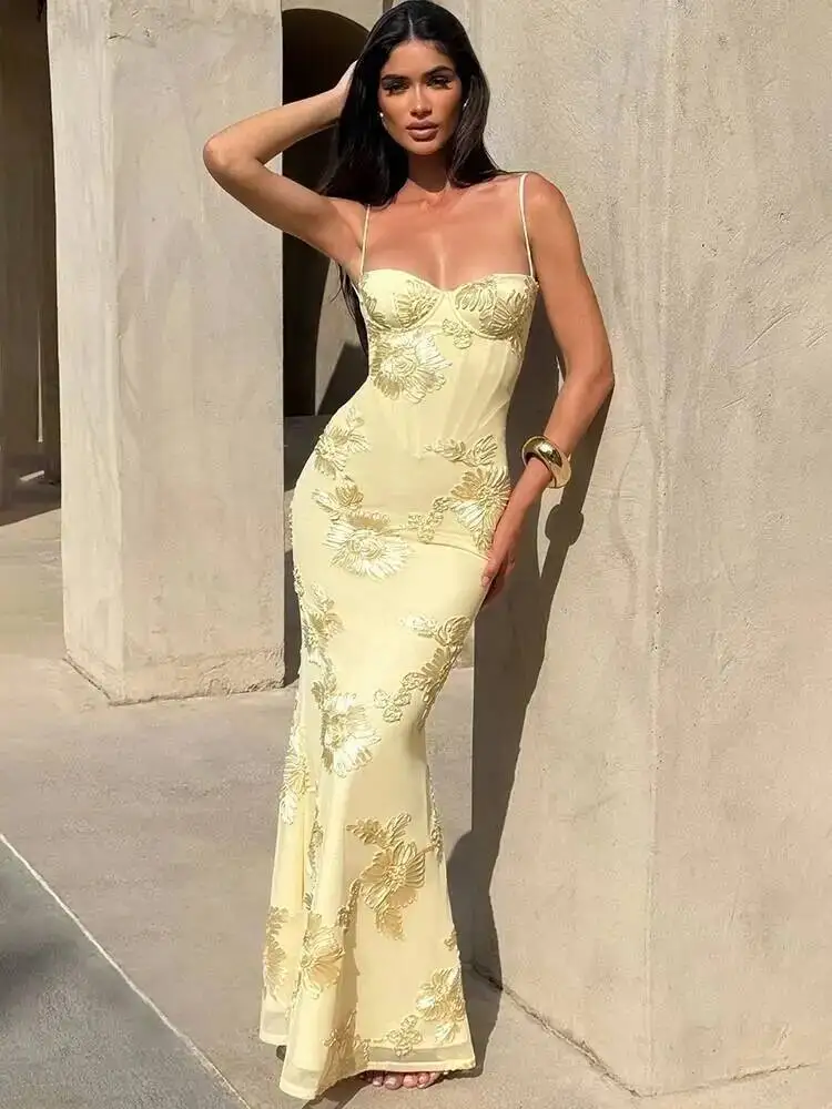 Mozision Spaghetti Strap Print Sexy Maxi Dress Women Fashion Off-shoulder Sleeveless Backless Bodycon Club Party Long Dresses