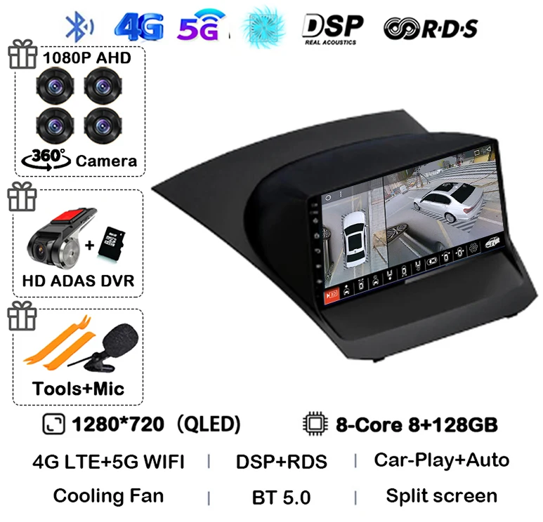 Android 16 Carplay Auto voor Ford Fiesta Mk 6 2009 2010 2011 2012 2013 2014 - 2018 Multimedia autoradio speler WiFi+4G DSP GPS 2DIN - afbeelding 1