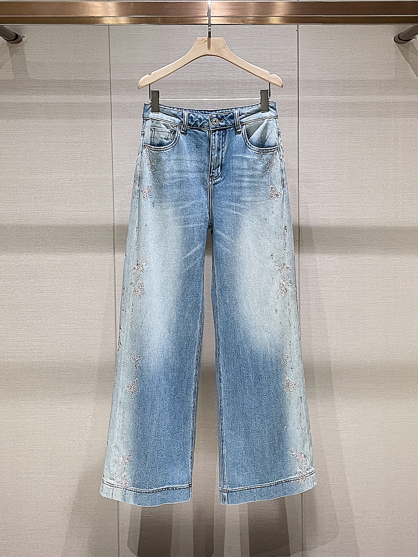 

Стильные синие джинсы с высокой талией для женщин, прямые, с эффектом похудения, новинка весны