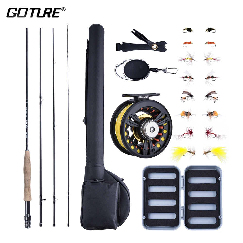 goture vara de pesca com mosca combo ultra leve polo de pesca de fibra de carbono linha de peixe bolsa portatil isca reel linha de apoio conjunto completo 01