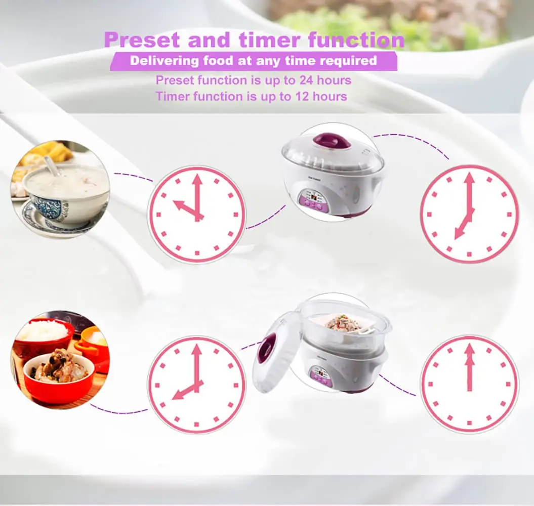 TIANJI Ceramic Stew Pot Steam Eggs Maker Soup Electric Crock Pot For Kictchen,1.6L,24h Preset