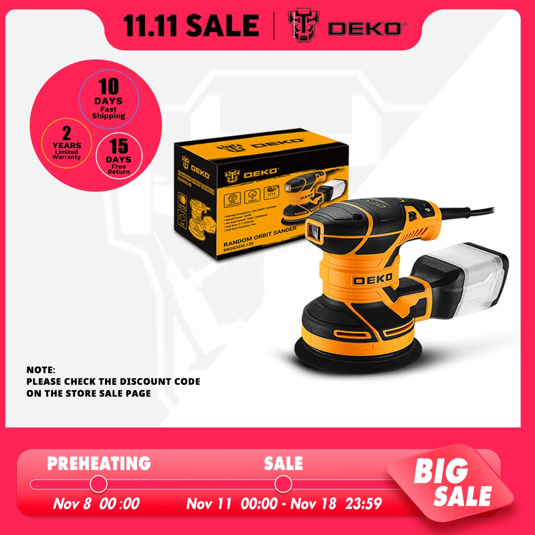 Aleatória Orbit Sander Casa Faça Você Mesmo Carpenter Polisher Coleção de Poeira Forte Velocidade 14000pm 320w Deko-dkos32xl125