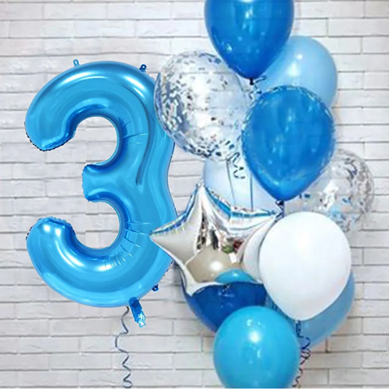 12pcs Blue 32inch Number Foil Latex Balloon Happy Birthday Party Decorations Kids Boy Baby 1 2 3 4 5 6 7 8 9 Year Old Supplies - view 3