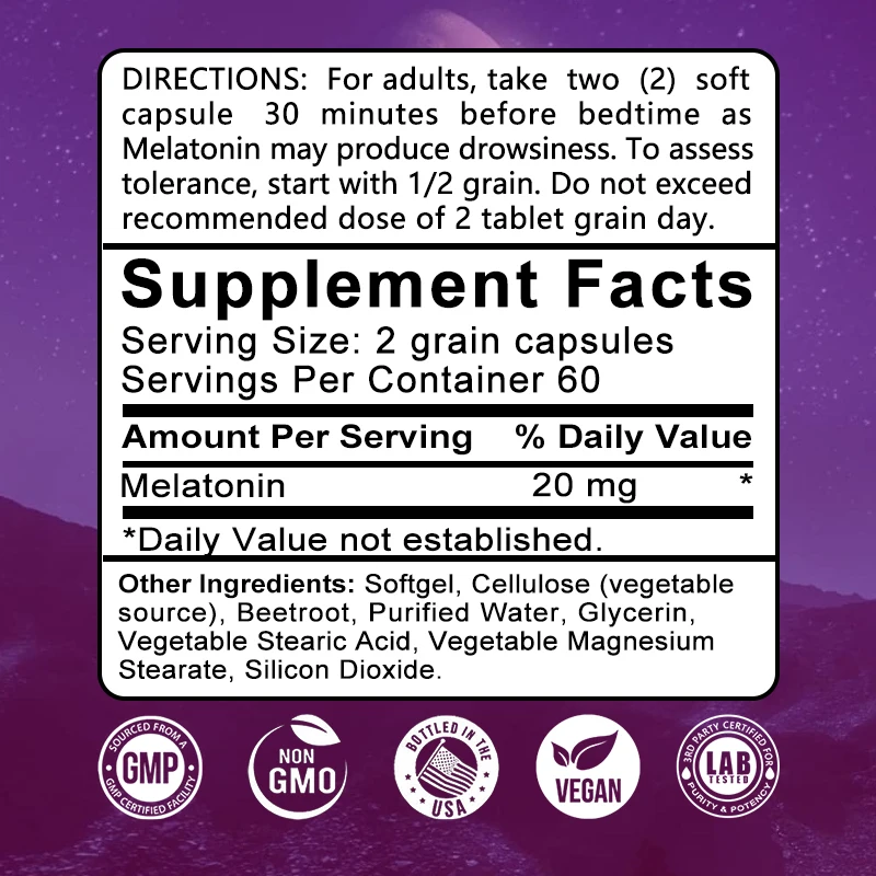 Melatonin - Effective Decomposition, Natural Formula, No Habit, Deep Sleep, Permanent Sleep, Natural Sleep