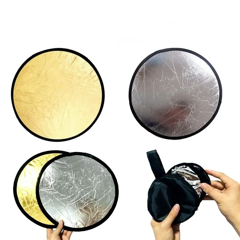 1 pz fotografia riflettore 2 in1 30cm/12 pollici pieghevole luce rotonda portatile livellatore d'oro per Studio Multi Photo Disc Diffuers