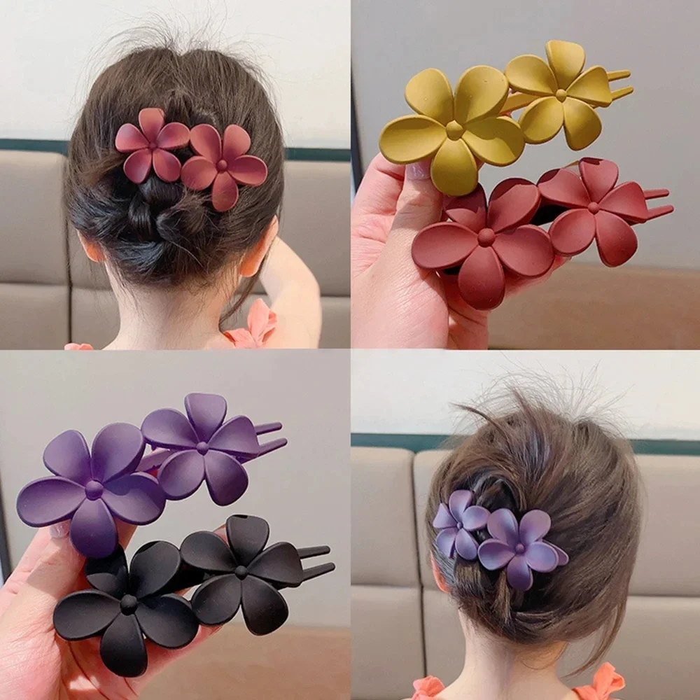 New Frosted Double Flower Big Hair Clip Girls Hairpins Women Headwear Ponytail Acrylic Duckbill Clips Hair Clip Hair Accessories