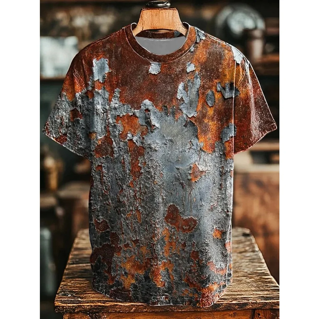 

Retro Men's T Shirt Art Abstract Geometric Retro Print Casual Short Sleeve T-Shirts Beach Vacation Fashion Loose Men's Clothing