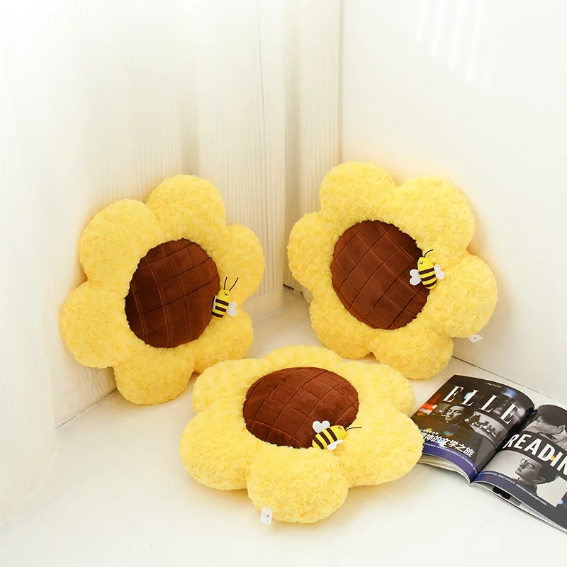 50cm New Sunflower Plush Toy Fun Bee Sunflower Stuffed Pillow Beautiful Flower Decorative Plant Plush Cushion Birthday Present