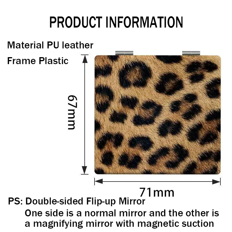 Mini espejo de maquillaje de PU abatible de doble cara, portátil, plegable, color nude, peine de espejo Normal y de aumento con succión magnética