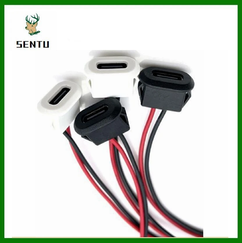 Conector USB à prova d'água com fio de solda, soquete fêmea, compressão direta, interface de carregamento, tipo C, 2 pinos, base fêmea