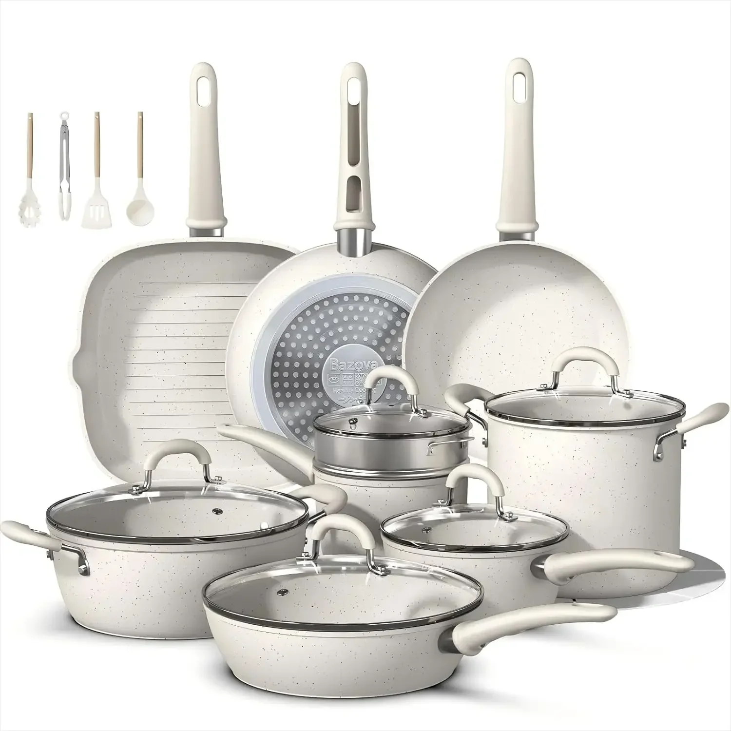 

24 Pcs Pots and Pans Set Non Stick, Ceramic Cookware Set with 8QT Stock Pot, Healthy Non Toxic Kitchen Cookware, Large Capacity,