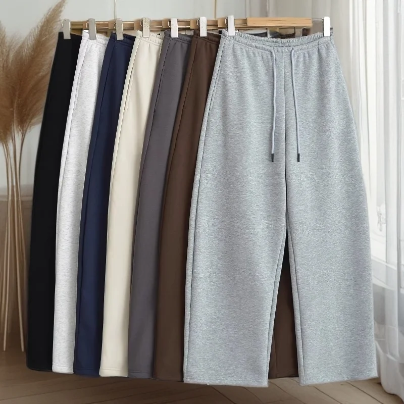 

Корейский стиль, свободные зимние повседневные женские брюки, офисные женские прямые брюки с высокой талией, простые модные женские широкие брюки