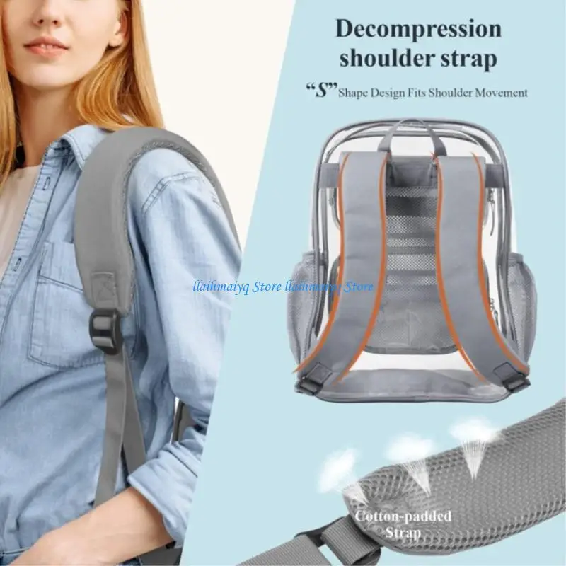 573B Clear Backpack Transparent Heavy Duty Bookbags See Through Bag with Side Pockets