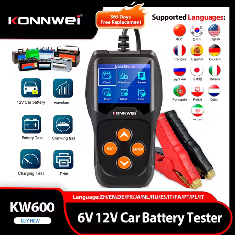 2026 KONNWEI KW600 Car Battery Tester 6V 12V Real-time Battery Health Monitoring Wavefom Charging Test Auto Battery Testing tool