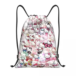 Mochila personalizada de Hello Kitty Art con cordón, bolsa de gimnasio deportiva para mujeres y hombres, paquete de compras