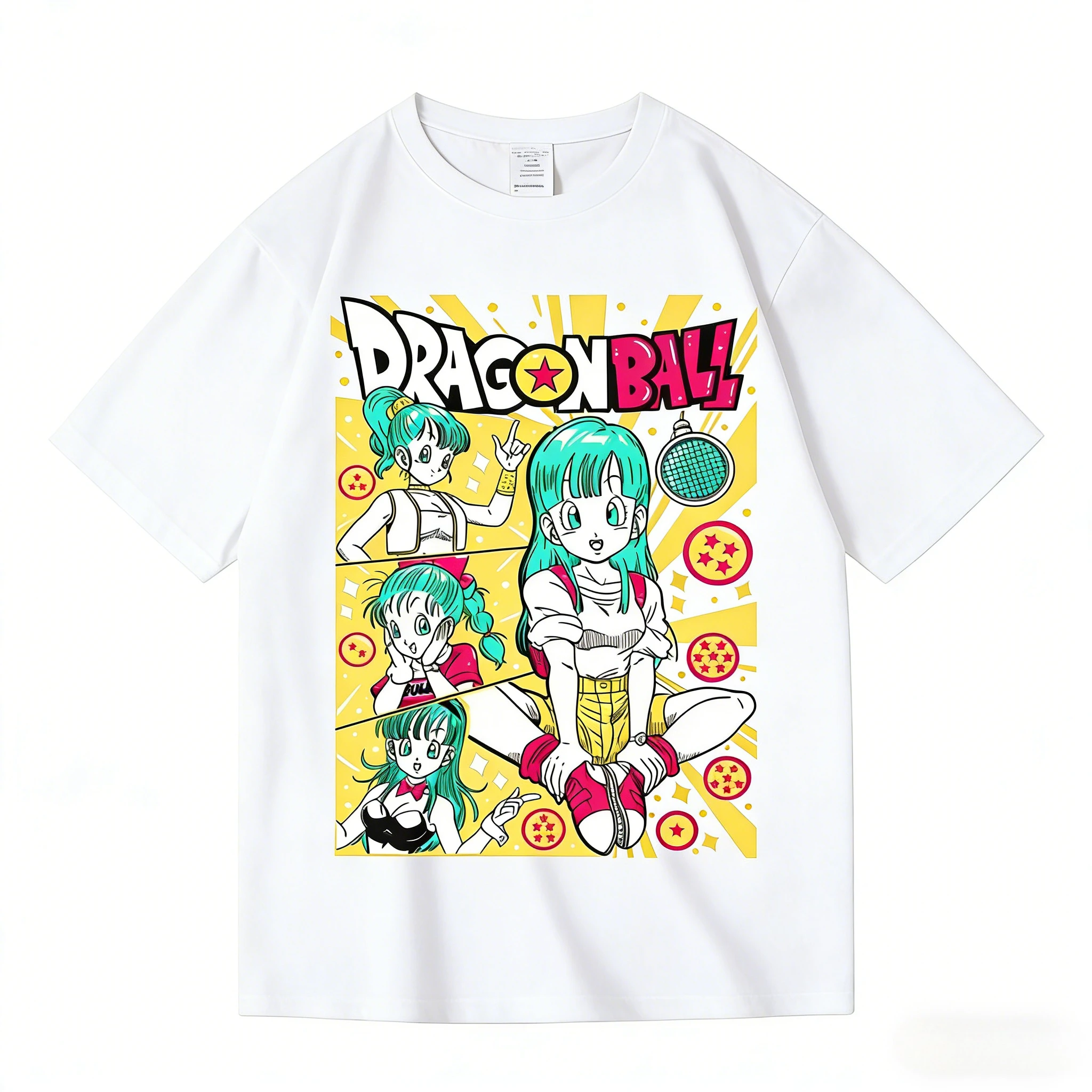 Japanisches Anime Dragon Ball Bulma Retro Comic T-Shirt für Männer und Frauen Mode Streetwear Übergroßes Kurzarm-Grafik-T-Shirt