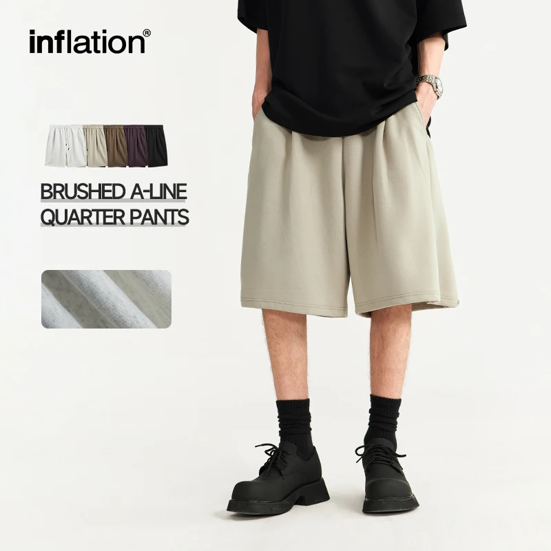 

INFLATION Soft Touch Brushed Straight Leg Shorts Men Minimalism Plain Elastic Waist Oversized Shorts