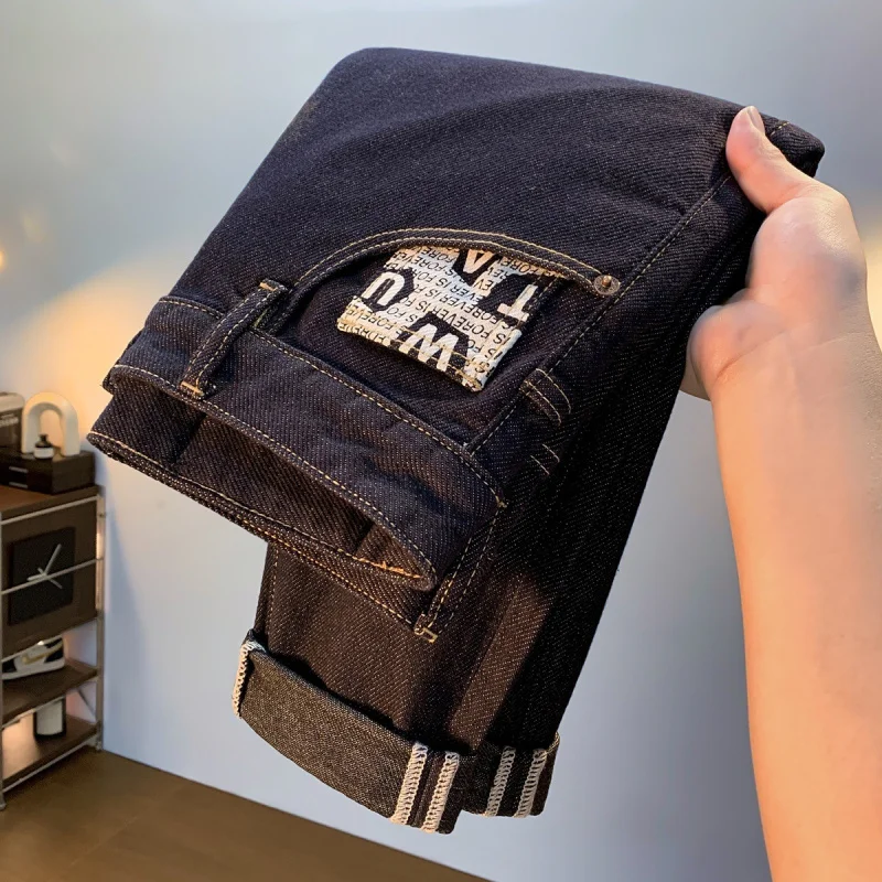 

Мужские джинсы с принтом, осенняя коллекция 2026, новая трендовая модель, облегающие, повседневные, шикарные, люксовые, длинные брюки