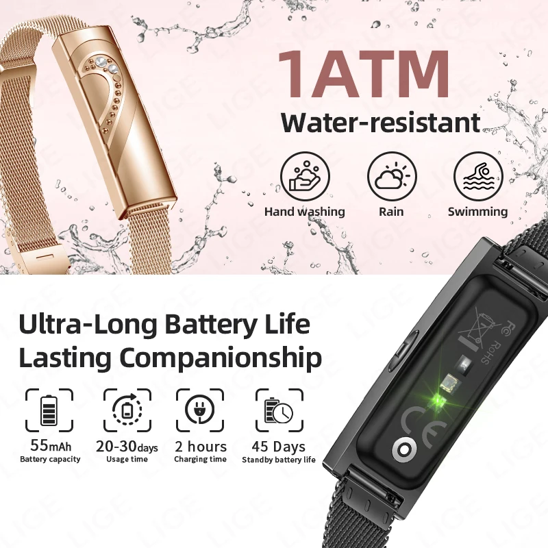 

LIGE Call Reminder Heart Rate Blood Pressure Monitor Pedometer Smart Watch Band Men Women Sports Fitness Tracker Smart Bracelet