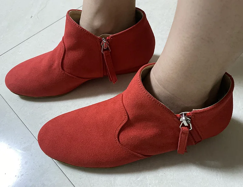 Wedopus Stivaletti da ballo con suola rovesciata per donna Stivaletti da ballo con suola in pelle scamosciata nera rossa Tacco corto 1,5 cm con doppia cerniera