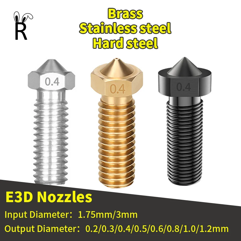 Stampante 3D Hotend ugello vulcano E3D M6Thread 0.2/0.3/0.4/0.5/0.6/0.8/1.0/1.2mm per Kit di aggiornamento ugello stampante a filamento 1.75/3mm