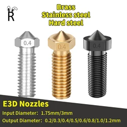 3d impressora hotend vulcão bocal, e3d m6thread, 0.2/0.3/0.4/0.5/0.6/0.8/1.0/1.2mm para 1.75/3mm filamento