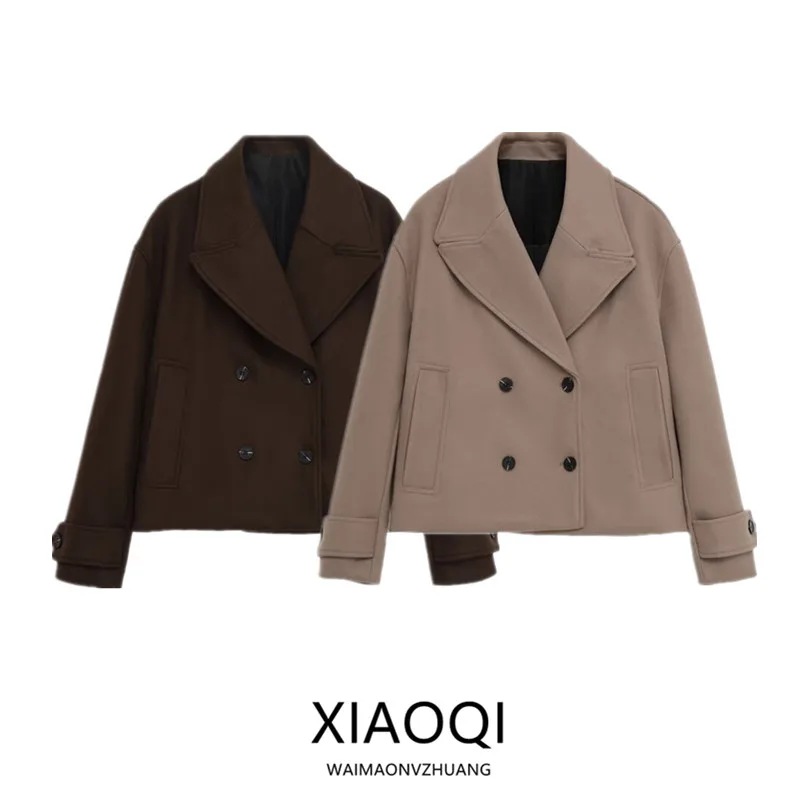 

Fall 2025 New Women's ort Double-breasted Long Sve Turn-down Collar Coat Jaet 30297 Commute Sle Ladies' Outerwear