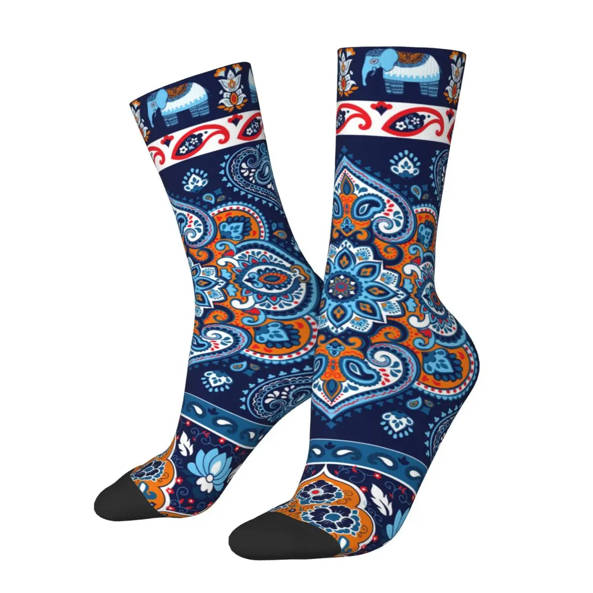 Hip Hop Vintage Mandala Towel Elephant Yoga Crazy Men's Socks Unisex Mandala Harajuku Pattern Printed Funny Crew Sock Boys Gift