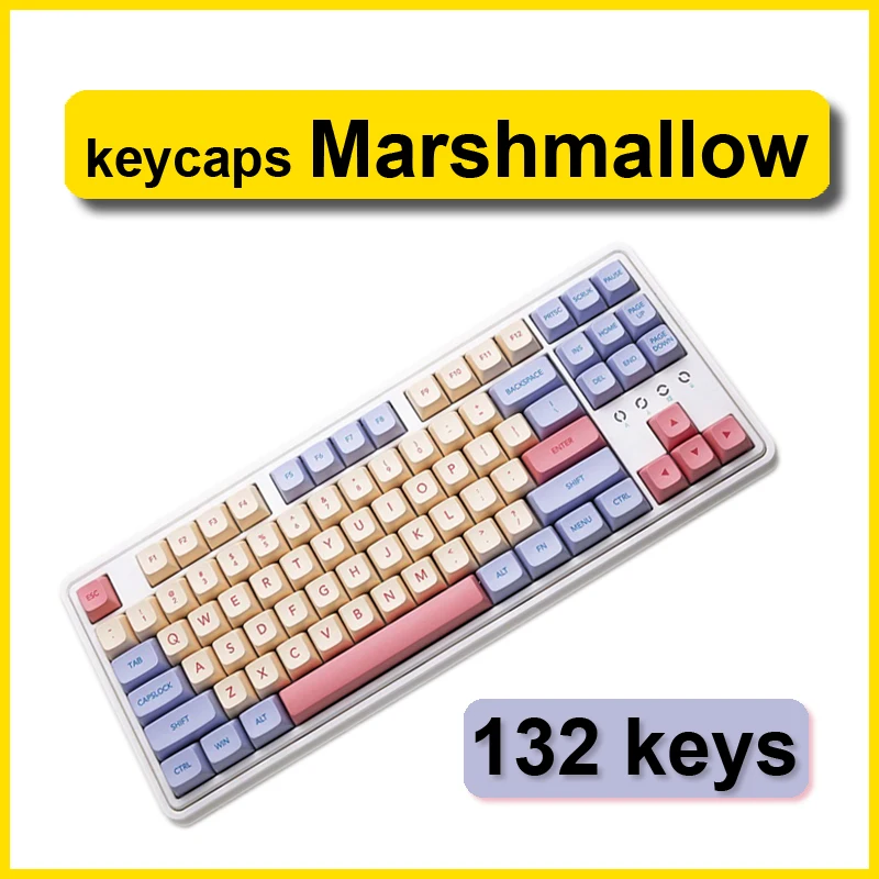 marshmallow keycaps 132 keys  XDA theme pink cute style/student/girl/ins/office keyboard accessories/dopamine color keyboard cap