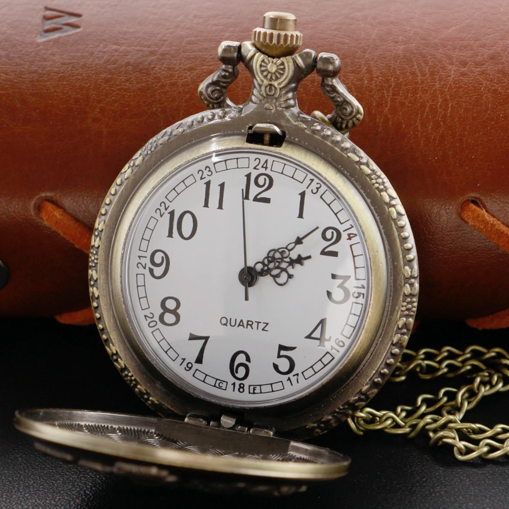 Vintage Quartz Pocket Watch  Bronze Time Necklace Clock Evil Magic Snake Badge Academy Pendant Best Gift for Men and Women Kids