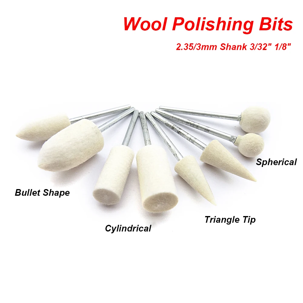 

10Pcs Wool Felt Mounted Polishing Buffing Wheel OD 3-12mm grinding head For Dremel Drill Rotary Tool 2.35/3mm 1/8" 3/38" Shank