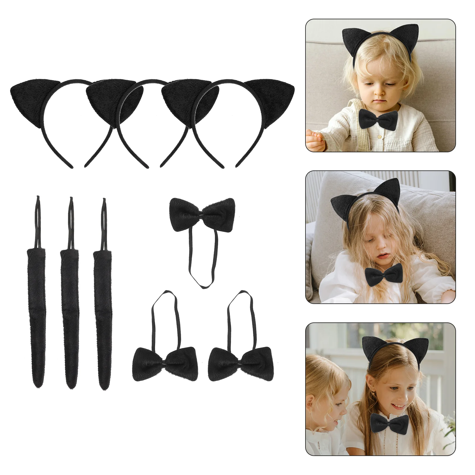 

3 Sets Cartoon Headband Cat Ears Halloween Costume Tails Animal for Kids Headgear Woman