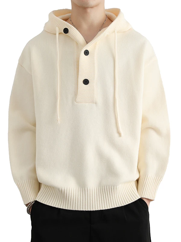 

Свободный мужской вязаный свитер с капюшоном, однотонная пряжа, повседневная студенческая одежда, повседневная удобная теплая длинная све