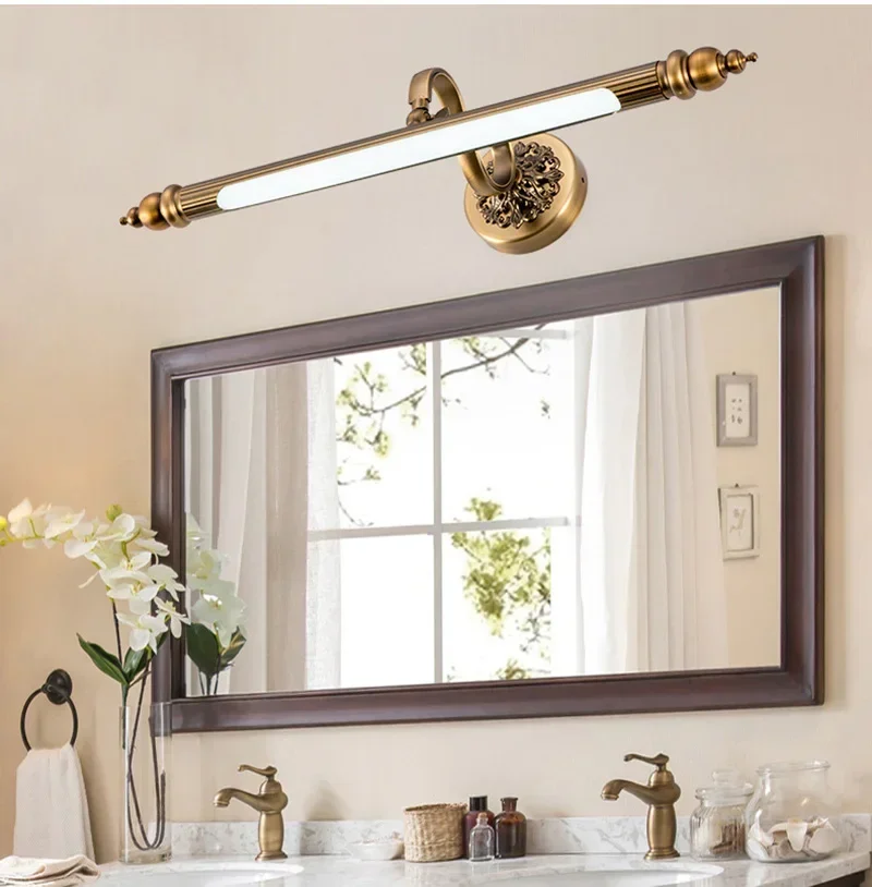 Светодиодная зеркальная лампа коричневая бронза Водонепроницаемая гостиничная витрина фреска современная настенная лампа для кабинета в ванной комнате Линейная лампа для макияжа