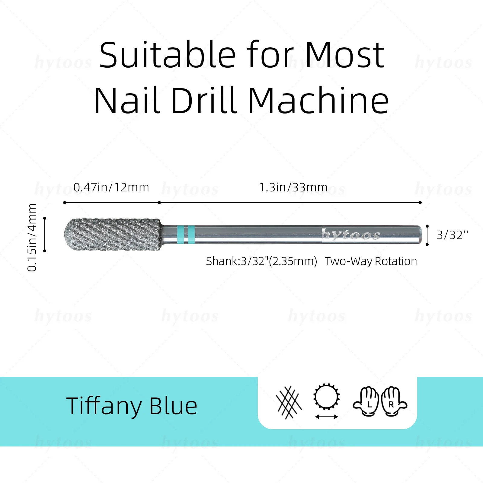 HYTOOS 다이아몬드 컷 프로 네일 드릴 비트 크롬 라운드 탑 배럴 러시안 큐티클 비트 네일 드릴용 각질 제거 준비 도구