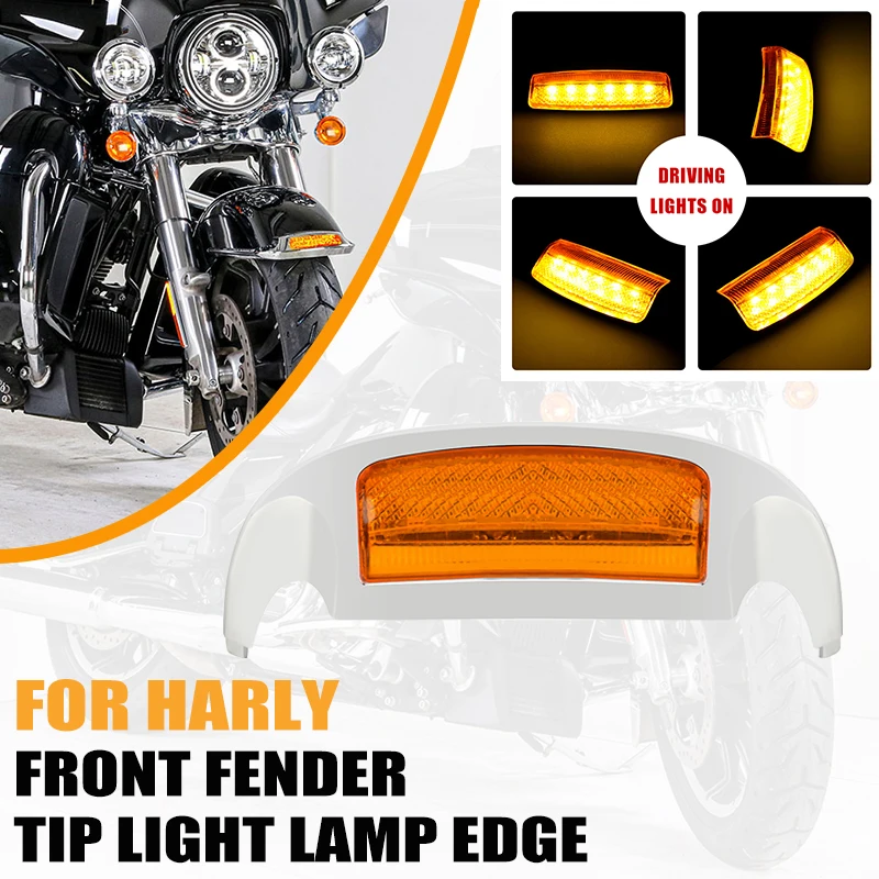 

For Harley Touring Electra Glide Ultra Classic Limited 14-23 New Chrome Motorcycle Front Fender Tip Light Lamp Edge Accessory