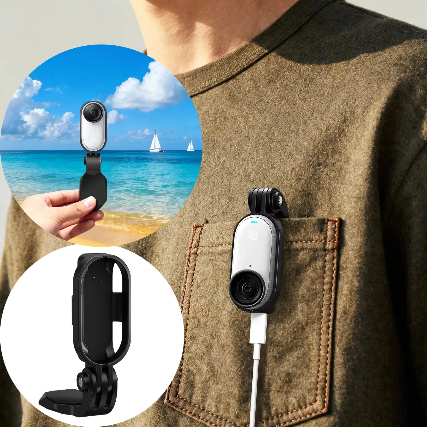 Magnetic Clip First View Chest Mount Action Camera Cage GO 3S Frame Bracket for GoPro Insta360 GO 3S/3 Osmo Action 5pro