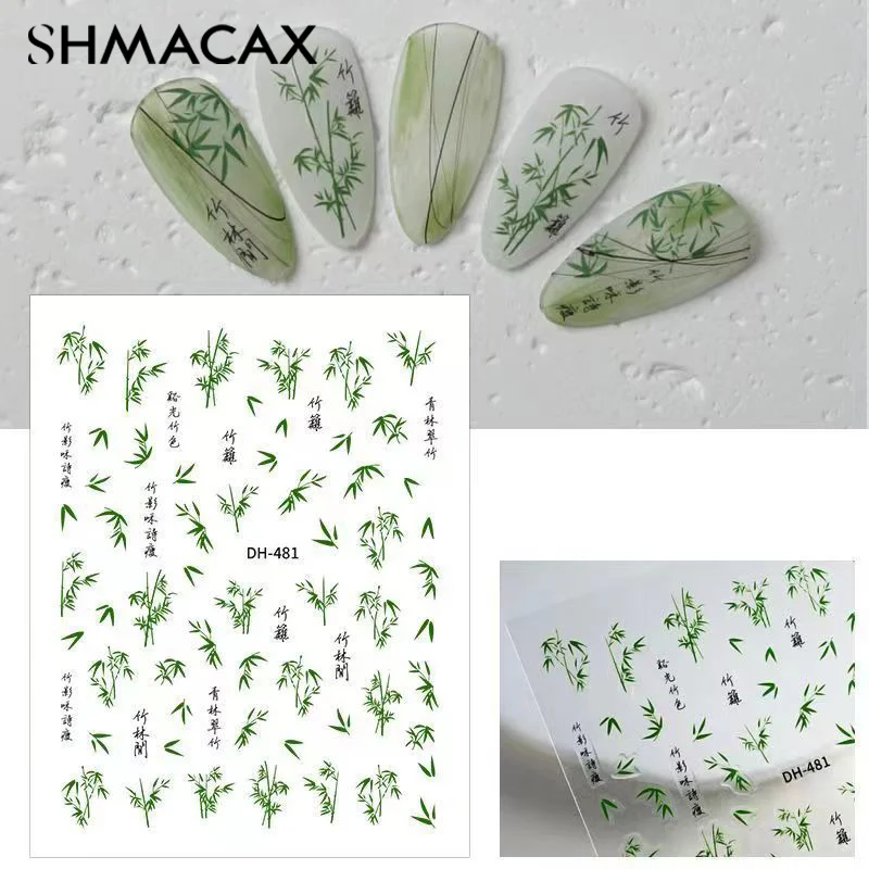 Bamboo Nail Art Stickers Sliders Crane Flowers Chinese Trandition Style Nail Art Decals Tattoo DIY Manicure Decorations Salon