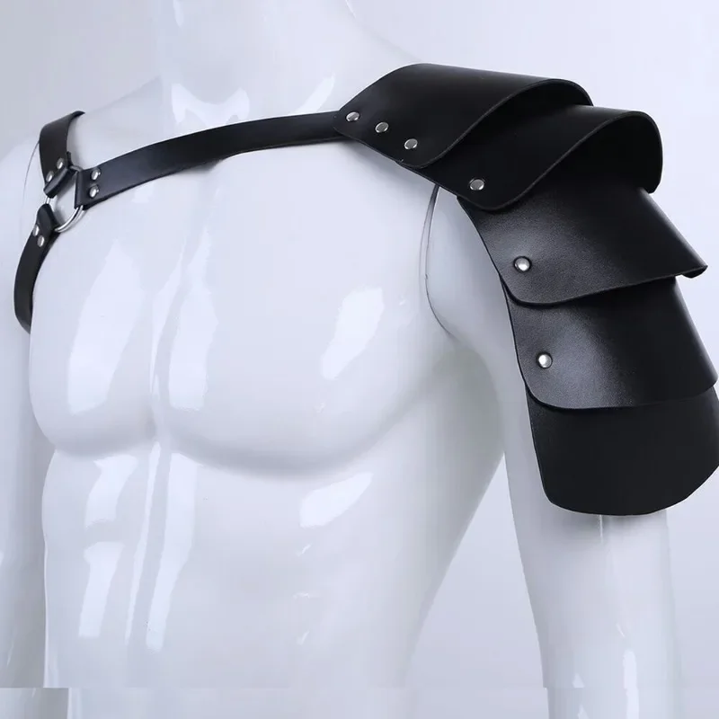 

Medieval Knight One Shoulder Armor Rivet Wristband Set Retro PU Costume Props Punk Viking Warrior Cosplay Carnival Nightclub