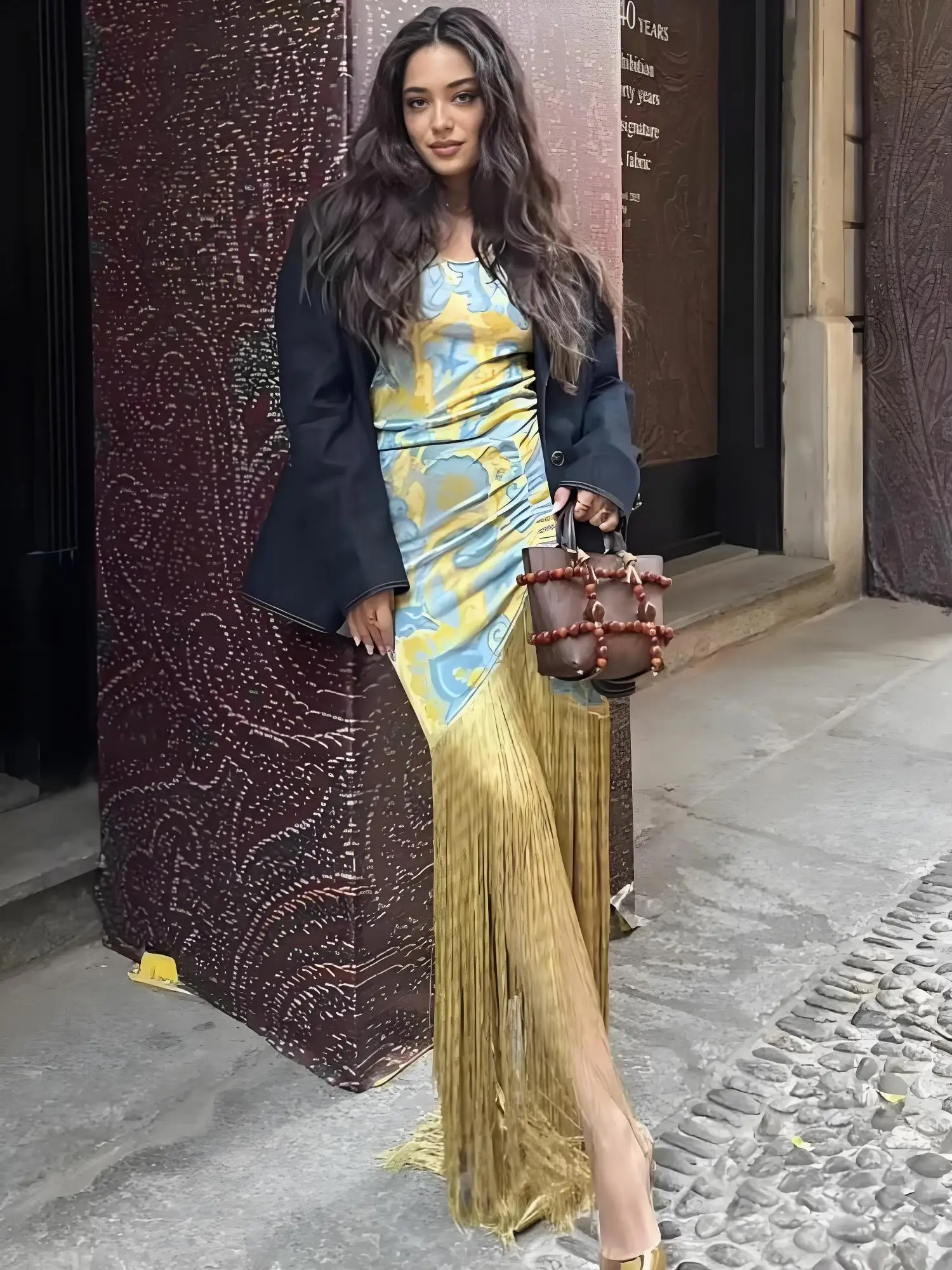 

Tossy Vintage Tassel Printed Long Dress For Women Sleeveless High-Waist Camisole Patchwork Party Dress Female Spring Maxi Dress