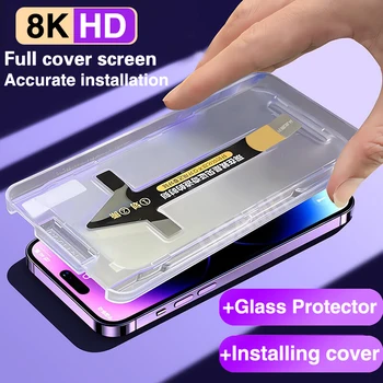 8K High End temperli cam iPhone 15 14 13 12 11 Pro Max XS MAX X XR 15 artı ekran koruyucu hizalama montaj kapağı ile