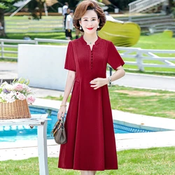 summer V Neck short sleeve Dress For Women Casual Knee-Length a-Line satin Dress Elegant Party Dresses